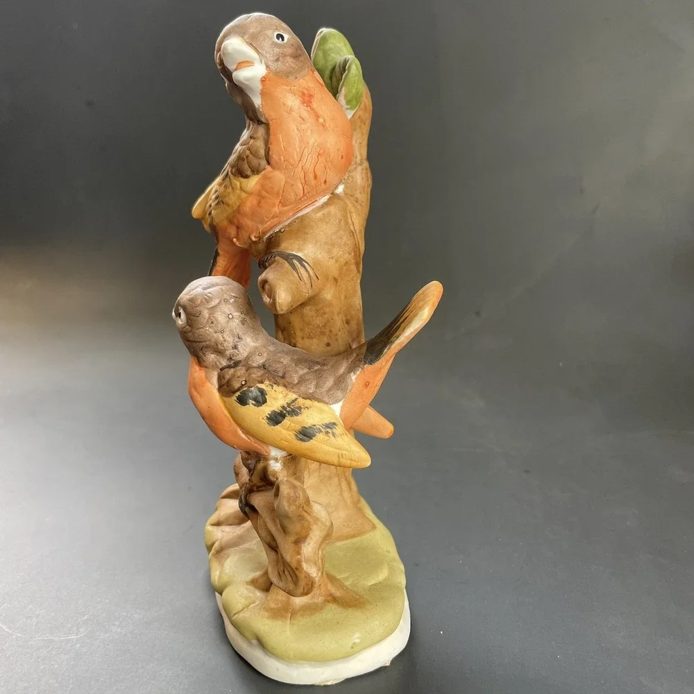 Vtg 2‎ Robins Brown Orange Birds Perched on Branch Figurine 7